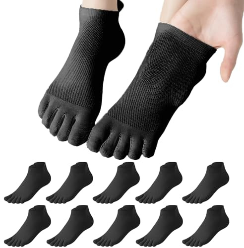 Risipu 5 paia di calzini con dita da uomo e da donna, 37-45, in cotone, traspiranti, per fitness, corsa, uso quotidiano, Nero , Taglia unica