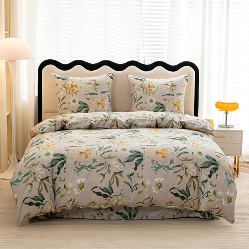 FEBE Bettwäsche Blumenwiese Bettbezug-Set 140x200cm + Kissenbezug 70x80cm 2 Teilig mit Reißveschluss