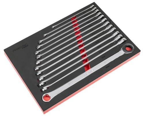 Sealey Premier Extra-Long Double Ring Ratchet/Fixed Spanner Set 13pc - AK63190