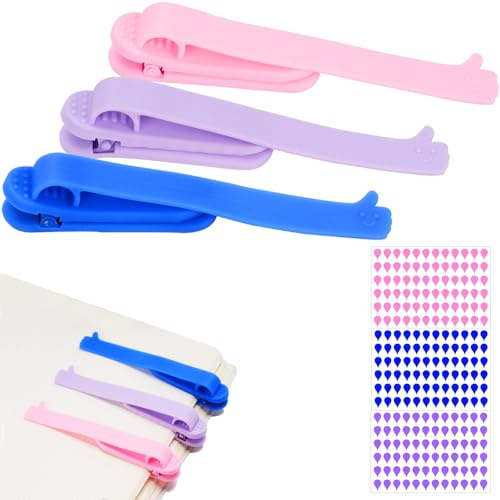 Drado Automatisches Lesezeichen, Silikon Personalisiert Lesezeichen, mit 3 farbigen Regentropfen-Schreibetiketten, Geeignet für Lehrer Geschenk, Bücherzubehör, Leseliebhaber(Dunkelblau, Pink, Lila)