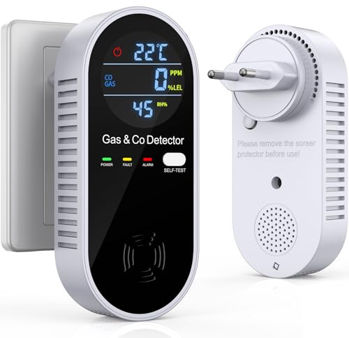 Rilevatore Monossido di Carbonio & Rilevatore Gas 4-in-1, Plug-and-Play senza danneggiare il muro, con allarme acustico e visivo – Per soggiorno, cucina, garage, fabbrica e cantiere – 4-in-1 – YEREADW
