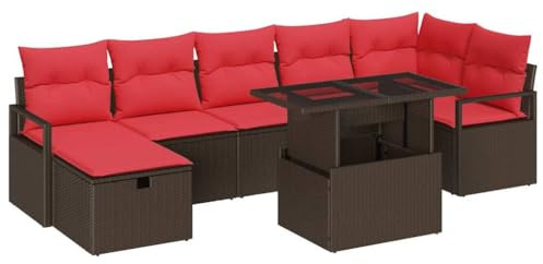 vidaXL Garten-Sofa-Set mit Kissen mit Speicher 8 pcs Braun Poly Rattan, Garten und Terrasse, modernes modulares Sofa-Set, Robustes Rattanmöbel mit Stauraum für die Terrasse
