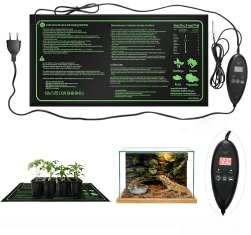 30W Heizmatte Pflanzen mit Thermostat 25 x 50 cm, WäRmematte Pflanzen mit Temperatur-Regulierung und 6 Timerstufen, IP67 Wasserdichte, für Setzling Keimung, Hydrokultur, Zucht und Gewächshaus