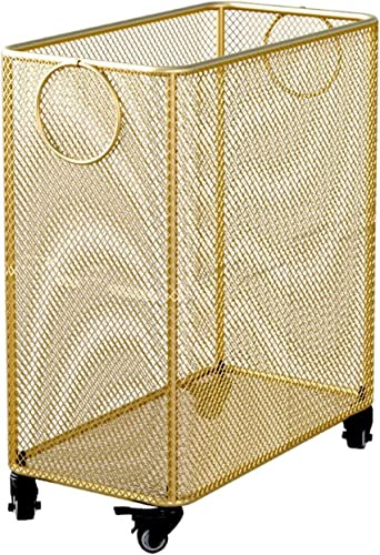 Rollbarer Metall-Wäschekorb Gold, Drahtkorb mit Rollen für Kleidung, Schmutzwäsche und Yogamatten, Zusammenklappbarer Aufbewahrungskorb für Bad, Schrank oder Wohnzimmer(45L)