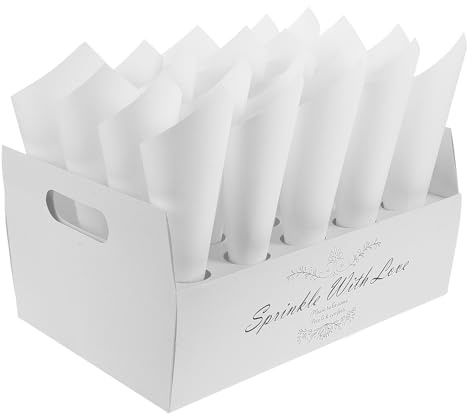 AMUSLESUR Coni di Carta Bianca per Confetti Matrimonio, Decorazione Delicata in Carta a Forma di Cono con Vassoio, per Feste a Tema Classico e Retrò