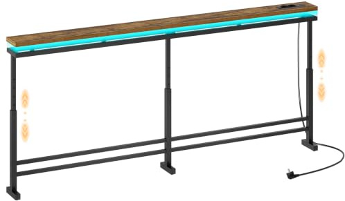 YATINEY 200 cm Schmaler Konsolentisch mit LED-Beleuchtung und Ladestation | höhenverstellbarer Flurtisch, Tisch hinter dem Sofa, Eingangstisch für Flur, Eingang, Vintagebraun und Schwarz XCT27CDBR