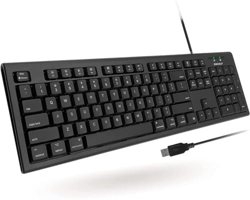 Macally Full Size Wired Keyboard - Compatible with all Macs - Durable Keyboard with Number Pad & 16 Apple Shortcut Keys - Rubber Keycaps & Spill Proof - QKEYB (BLACK)