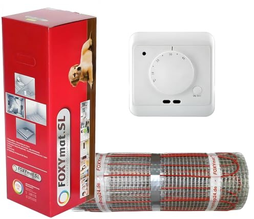 FOXYMAT.SL 200W elektrische Fußbodenheizung, 3.5 m² (0.5m x 7m) | 200 Watt pro m², mit Thermostat QM-AG
