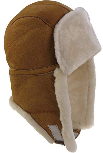 Harrys-Collection Damen Herren Pilotmütze Fliegermütze aus feinstem Merino Lammfell 3 Farben, Kopfgröße:M, Farben:Haselnuss