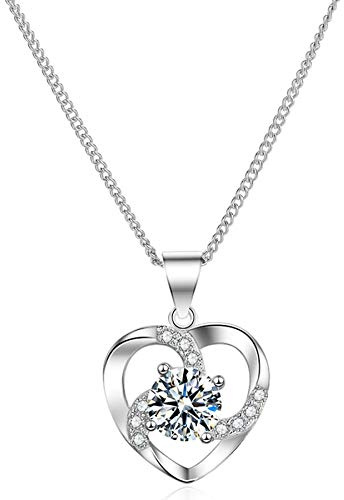 HAISWET 925 Sterling Silver Heart Cubic Zirconia Lover Pendant Necklace