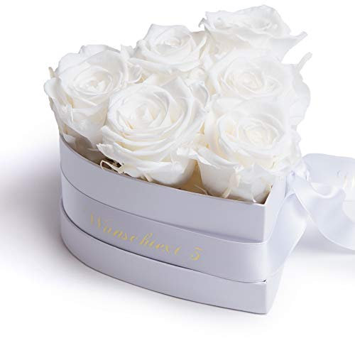 ROSEMARIE SCHULZ Heidelberg Infinity Rosenbox in Herzform mit personalisierte Widmung konservierte Rosen EIN persönliches Geschenk für Frauen (Wunschtext, Weiß)