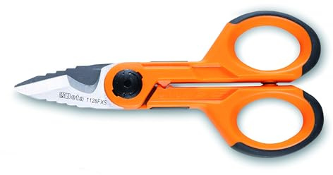 Beta 1128FXS - Forbici elettricista con svasatore, lame in acciaio inossidabile con microdentatura, gola tranciacavo e crimpatore per terminali a tubetto