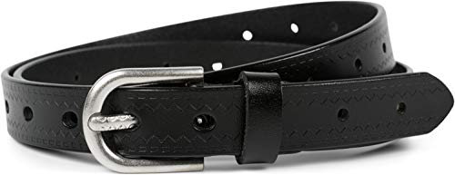 styleBREAKER Damen Leder Gürtel Unifarben mit Azteken Zacken Prägung und geprägtem Dorn, kürzbar 03010110, Größe:95cm, Farbe:Schwarz