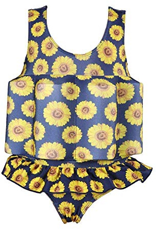 OBEEII Enfants Bébé Combinaison Flottante Maillot de Bain Une Pièce avec Flotteurs Ajustables Été Costume pour Natation Débutant Garçons Filles Fleur Jaune 4-5 Ans