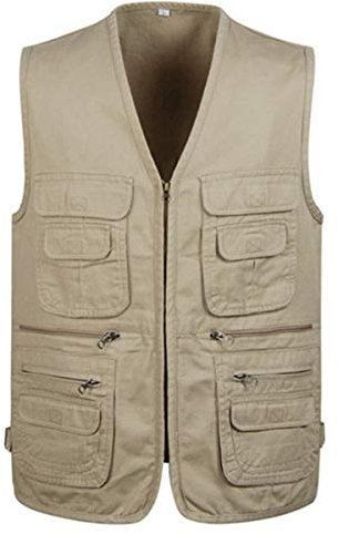 Jektotily Men's Cotton Waistcoat Jacket Multi Pocket Vest Outdoor Fishing Camping Outerwear Sleeveless Traveling Photography Hiking Gilet