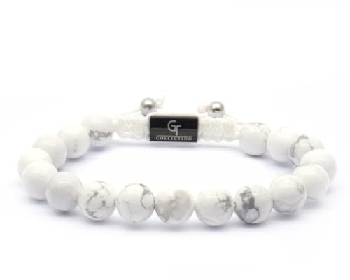 GT collection Perlenarmband für Herren | Geschenk für Männer | Einheitsgröße | Wird wegen seiner erdenden Wirkung verwendet | 100% natürlich | Verstellbares Armband für Männer mit Edelsteinen (Weiß)