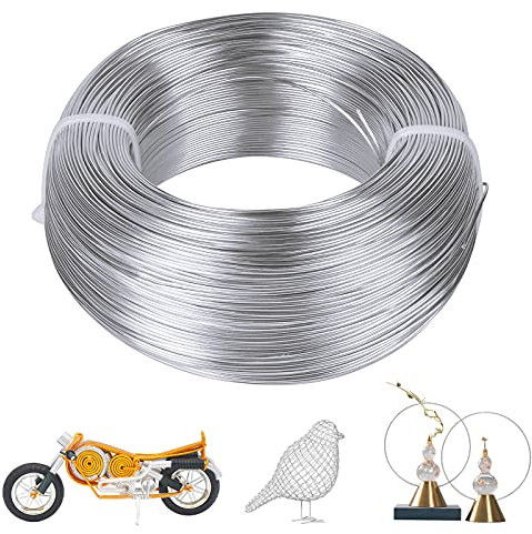 200M Plata Alambre de Aluminio para Manualidades, 1mm Flexible Rollos de Alambre de Metal para Joyas Bisuteria Abalorios Modelado Hacer, DIY Esculturas y Artesanía