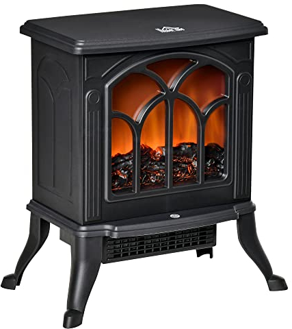 HOMCOM Cheminée électrique à Effet de Flamme poêle Style rétro Thermostat 750-1500 W Anti surchauffe Noir