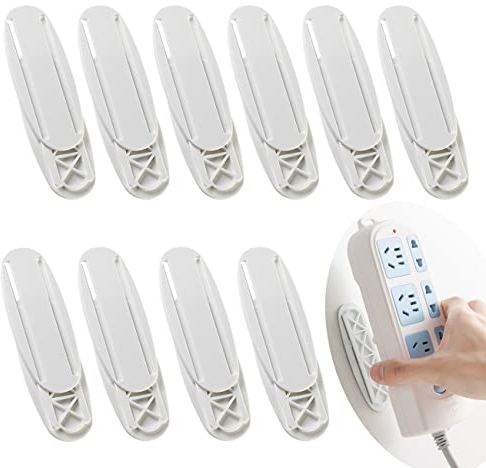 Xhuidz 10 Pièces Support Mural pour Bloc multiprise,Support Mural Multiprise Auto adhésif,Fixation de Multiprise en Plastique,pour Support Prise Plug in,Routeur Power Strip,WiFi et Télécommande