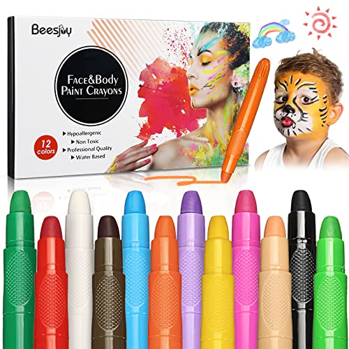 Pinturas Cara para Niños,12 Colores Pinturas para La Cara, Pinturas Faciales No Toxica, Hipoalergenicas, Lavable, Pintura Corporal Embarazadas, Pinturas Cara Carnaval, Cosplay, Halloween, Navidad