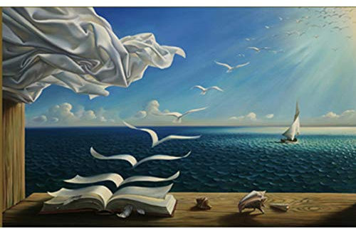 Salvador Dali Ölgemälde The Waves Buch Segelboot Wandbilder auf Leinwand, Surrealismus, Poster und Kunstdrucke, 90 x 130 cm, mit Rahmen