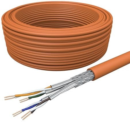 Draka Netzwerkkabel Verlegekabel LAN Kabel 100m Cat 7 S/FTP PiMF LSZH Halogenfrei AWG 23/1 Installationskabel Datenkabel PoE 100% Kupfer UC900 HS23 GHMT PVP Zertifiziert Made in EU 10Gbit/s Orange