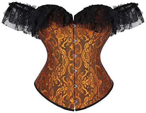 jutrisujo Corset for Women Top Bustier with Sleeves Off The Shoulder Lace Floral Sexy Plus Size Vintage Yellow XS