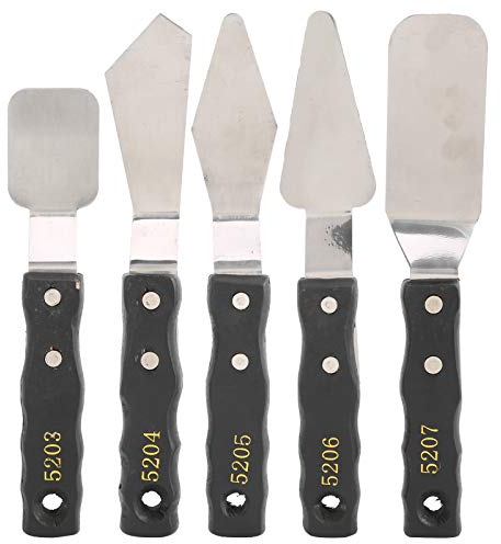 5PCS Painting Knife Set,Stainless Steel Spatula Palette Knife,Drawing Scraper Oil Painting Accessories with Wood Handle Artist Knives for Mixing, Spreading, Scumbling, Scratching