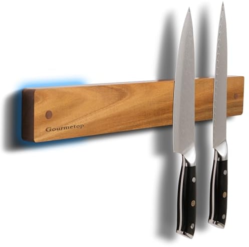 Gourmetop Porta coltelli magnetico da parete, Striscia magnetica per coltelli senza foratura 41,5 cm, Porta coltelli magnetico da cucina per frigorifero, Portacoltelli magnetico in legno per