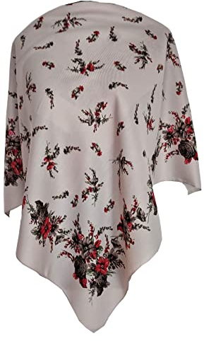 Creme Damen Schal Tuch Umschlagtuch mit Blumen, hochwertige Stola 80cm x 80cm
