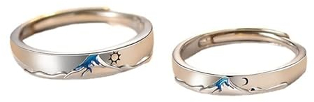1/2Pcs Sun-Moon Pattern Couple Adjustable Matching Rings Engraved Montain Finger Wedding Relationship Rings Sun-Moon Couple for Women