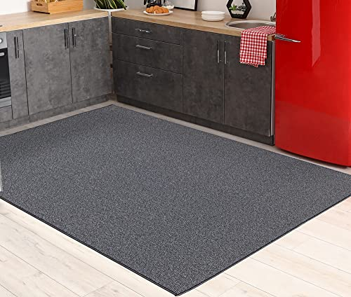 Mia´s Teppiche Enya Moderner einfarbiger Teppich Wohnzimmer, für die Küche geeignet, Tufting, robuster Kurzflor mit Filz-Rücken, weich & pflegeleicht, Anthrazit, 200 x 290 cm