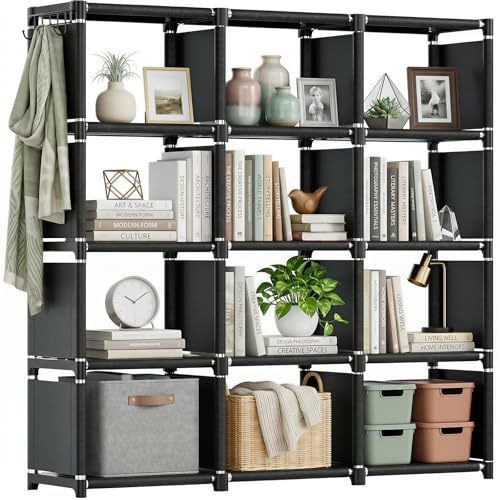 Mavivegue Storage Shelves Storage Cabinet Cube Storage Organizer Clothes Organizer 12-Grid Black