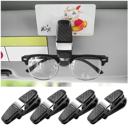 Brillenhalter für Auto-Sonnenblende, 4 Stück Brillenhalter für Auto, Brillenhalter mit doppeltem Ende, 180 Grad für Brillen, Tickets und Karten, Zubehör für das Auto innen (Silber)