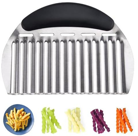 Heavy Duty Stainless Steel Large Crinkle Cutter Wavy Chopper French Fry Slicer for Potatoes Carrot Chips and Fruits, Vegetable, Potatoes, Onions (Black-Style II, 1 PCS)