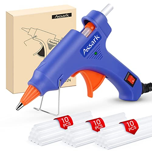 Assark Pistola per colla a caldo Mini pistola per colla a caldo con bastoncini di colla a caldo per scuola, artigianato, arte o riparazioni rapide a casa, 20 W (blu N), HL-E 20 W