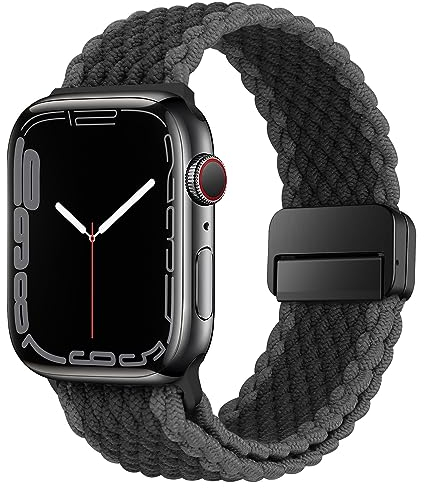 HITZEE Kompatibel mit Apple Watch Armband 49/46/45/44/42/41/40/38mm, Geflochten Band mit Magnetisch Schließe Entworfen für Apple Watch Ultra 2 Serie 10 9 8 7 SE 6 5 4 (42/44/45/46/49, Schwarz Grau)