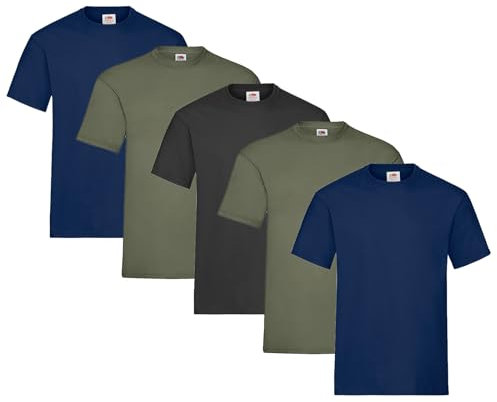 Fruit of the Loom Men's T-Shirt, Heavy Cotton, M, L, XL, XXL, 3XL, Various Colour Sets, Pack of 5, L