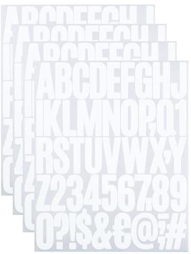 2 Inch Sticky Vinyl Letter Number Stickers, 4 Sheets Self Adhesive Stick On Alphabet Symbol Sticker for Scrapbook, Bottle Decor - White