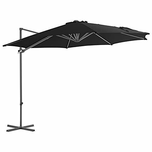LAPOOH Parasol déporté avec mât en Acier Noir 300 cm,Parasol De Jardin Exterieur,Protection UV,Parasol,