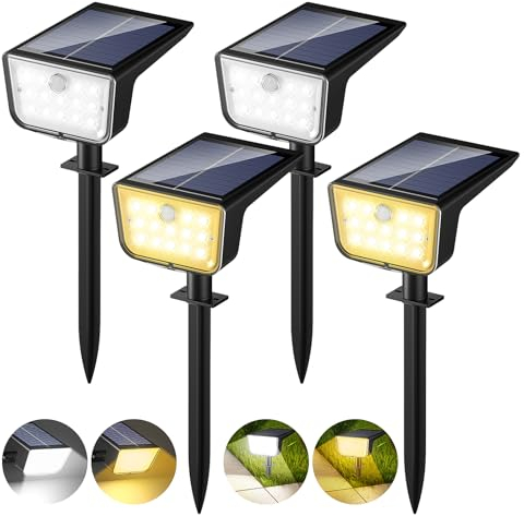 Lureshine Luces Solares Exterior Jardin Potente, 2 Colores 6 Modos Focos LED Exterior Solares con Sensor de Movimiento, 1800mAh Impermeable IP65 Luz Solar Exterior para Jardin Caminos Patio(4 Piezas)