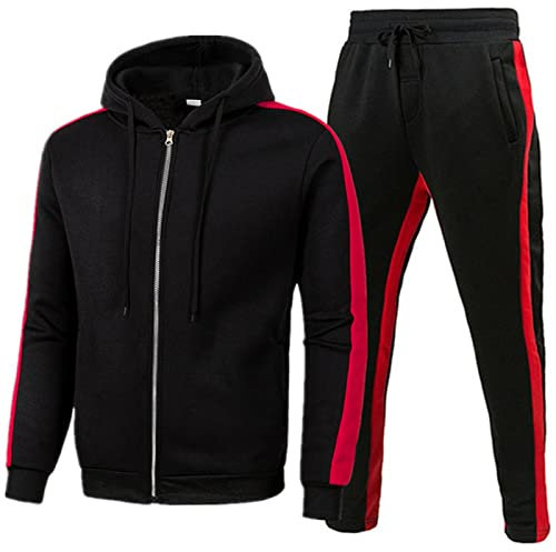 Jogginganzug Herren Trainingsanzug Hausanzug Mit Sport Outdoor Reißverschluss Sweatjacke Kapuzenjacke Kapuzenpullover Und Baggy Baumwolle Jogginghose Lang Trainingshose Jogger,#2 Schwarz2,3XL