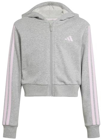 adidas Niñas Essentials Full Zip Hoodie, Medium Grey Heather/Clear Pink, 7-8 Years