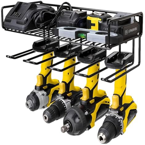 Drill Tool Rack - Power Tool Storage, Workshop Tool Storage | Wall Mounted Metal Power Tool Organizer Holder, Wall Mounted Tool Organizer, Reusable Tool Storage Organizer for Garage Charging Station