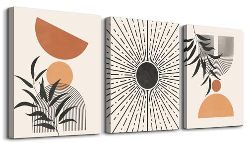 hyidecorart Boho Arches Sonne Botanical Bilder, Schwarz Rotbraun Orange Abstract Blätter Nordische Minimalistisch Modern Pflanze Wandbilder Wohnzimmer Schlafzimmer Küche Esszimmer Büro und Badezimmer