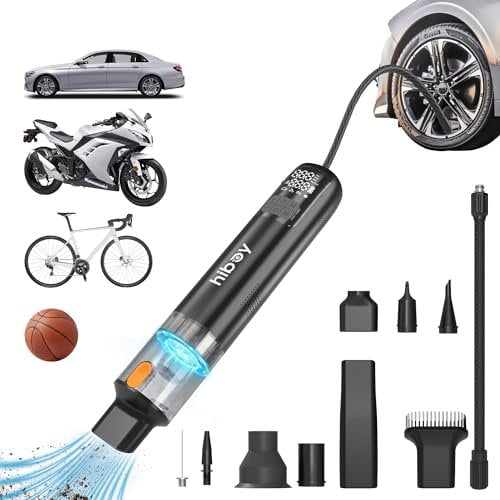 2 in 1 Tyre Inflator Portable Air Compressor & Vacuum Cleaner, 2X Faster Inflation, 150PSI Cordless Tyre Inflator with 12000Pa Car Vacuum Suction, Suitable for Cars, Bikes, Motorcycles and Balls