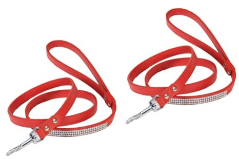 BESPORTBLE 2stücke Pu Hundeleine Mit -Rhinestones Bunte Weiche Führleine Für Hunde Und Katzen Training Und Spazierengehen Rot