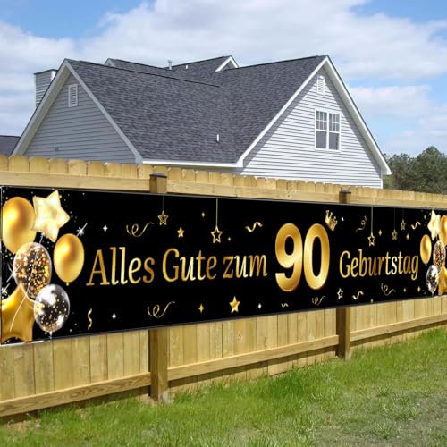 90 Geburtstag Banner Mann 90 Geburtstag Deko Banner Gold Schwarz 90.ter Geburtstag Banner Lange Hintergrund Banner zum 90 Geburtstag Happy 90th Birthday Banner 90.Geburtstagsbanner für mann 40*270cm