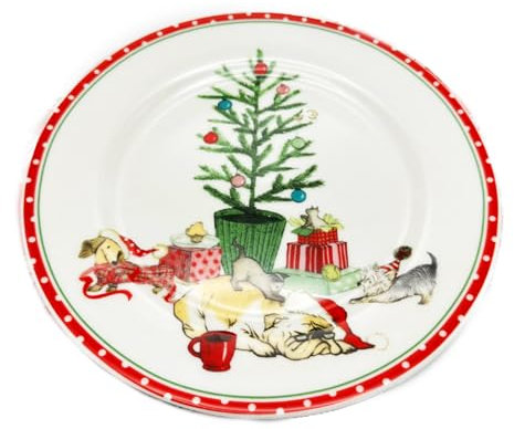 Bustlwor Plato Sweet Christmas, Christmas Plato, Plato De Navideña, Vajilla para Navidad, Living, Decoración de la casa, Bandeja Del Favor De La Fiesta De Navidad Cerámica(20cm)