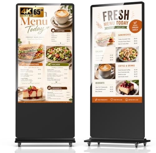 YIXZSWD 65 Zoll Digitaler Kundenstopper mit 4 Rollen, Werbedisplay Digital,IPS HD LCD Bildschirm,Digital Signage Display, Geeignet für Einzelhandelsgeschäft, Restaurant, Einkaufszentrum&Gewerbezentrum